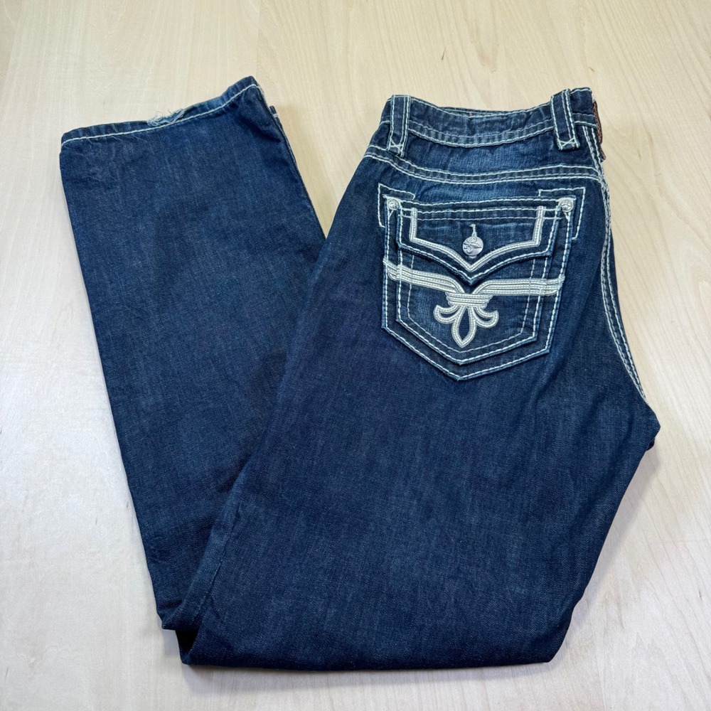 Rock Revival Mens Caesar Relaxed Straight Dark Wash Jeans Size 38 - Picture 2 of 12